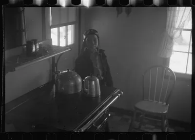 [Untitled photo, possibly related to: Walker Evans, profile, hand up…, West Virginia, 1937