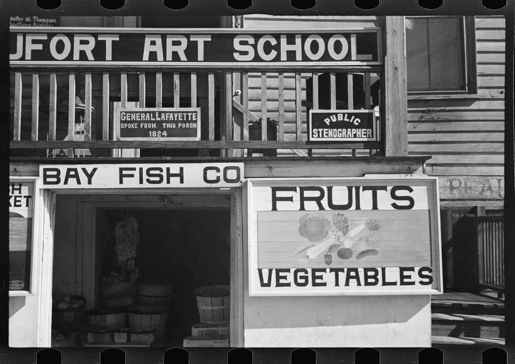 [Untitled photo, possibly related to: Fruit sign. Beaufort, South…, South Carolina, 1936