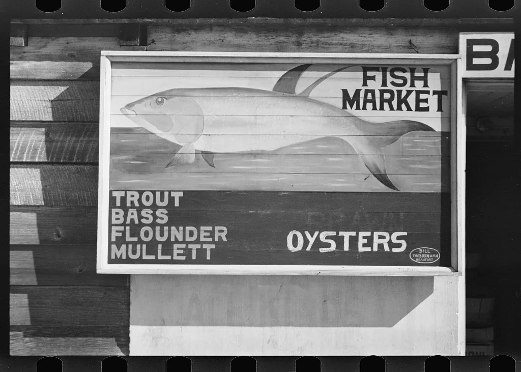 [Untitled photo, possibly related to: Fruit sign. Beaufort, South…, South Carolina, 1936