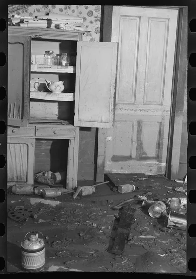 Interior of a farmhouse near Ridgeley, Tennessee, after the 1937…