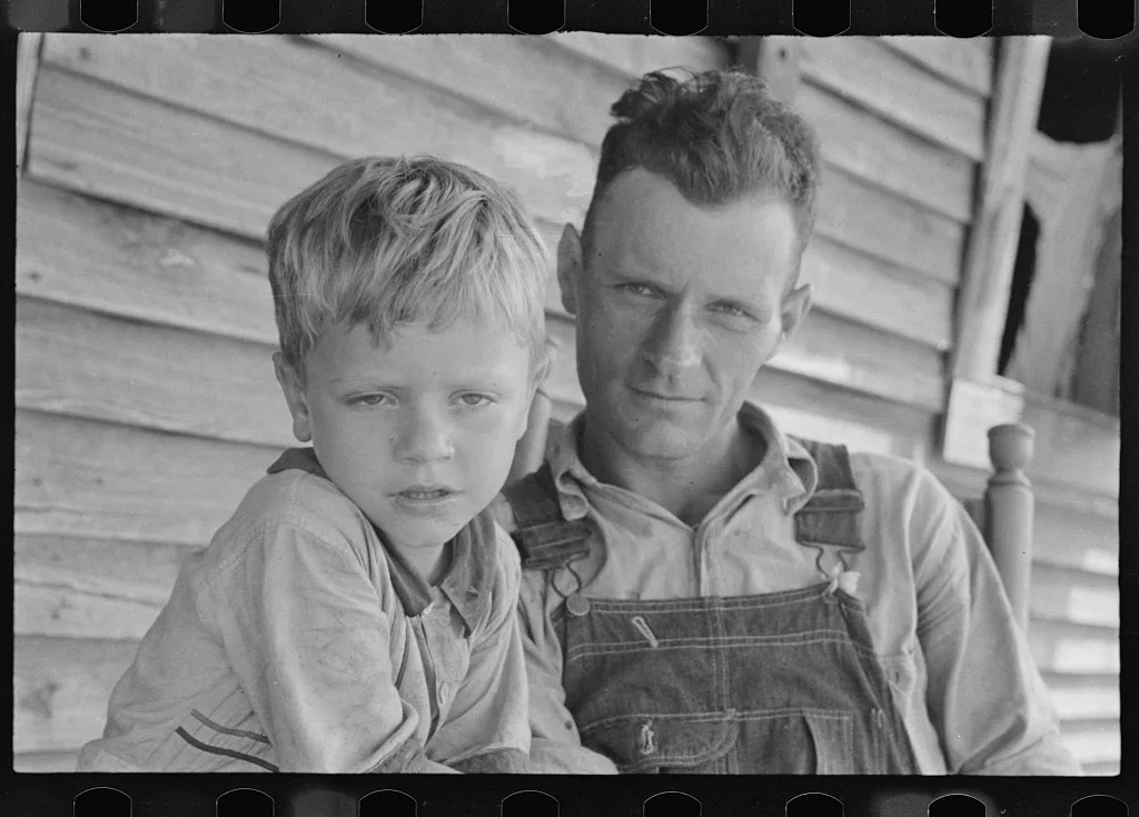 Charles and his father Floyd Burroughs, Alabama cotton sharecropper, 1936