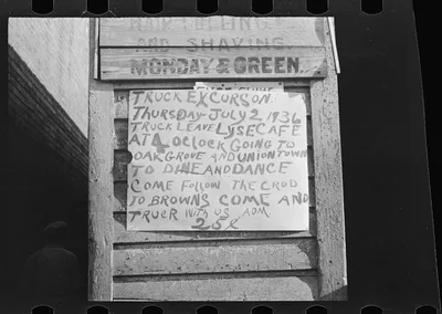 Excursion sign, Alabama, 1936