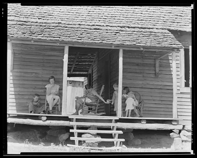 Front porch of the Burroughs' home. Hale County, Alabama, 1936