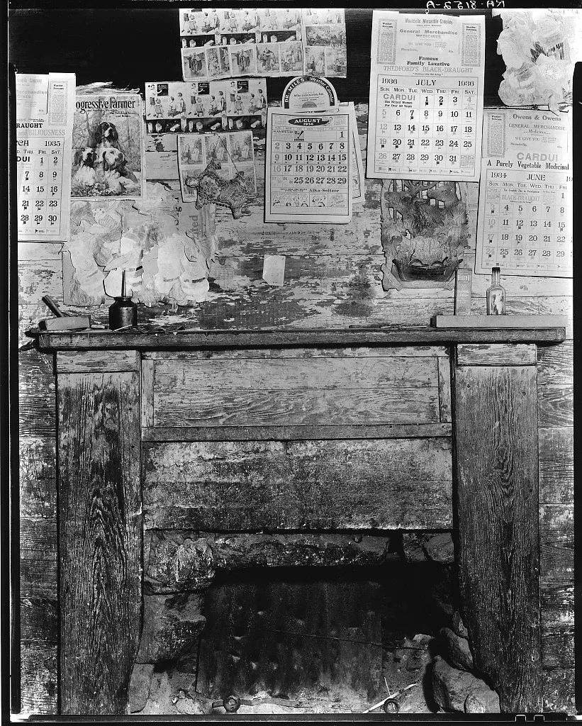 Fireplace in Frank Tengle's home. Hale County, Alabama, 1936