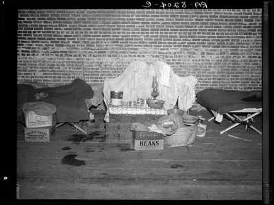Household goods of a Negro flood refugee in the temporary infirmary.…, Arkansas, 1937