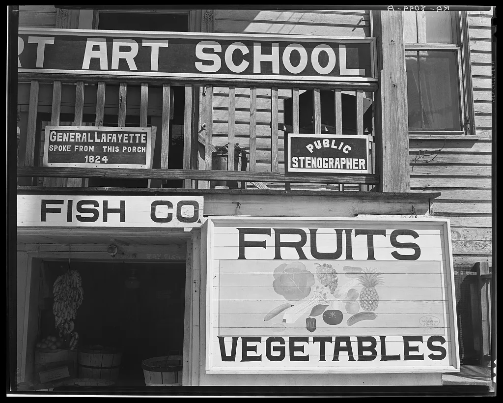 [Untitled photo, possibly related to: Fruit sign. Beaufort, South…, South Carolina, 1936